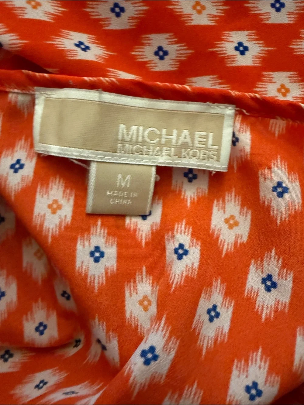 MICHAEL Michael Kors Orange Patterned Short Sleeve Smocked Hem Blouse